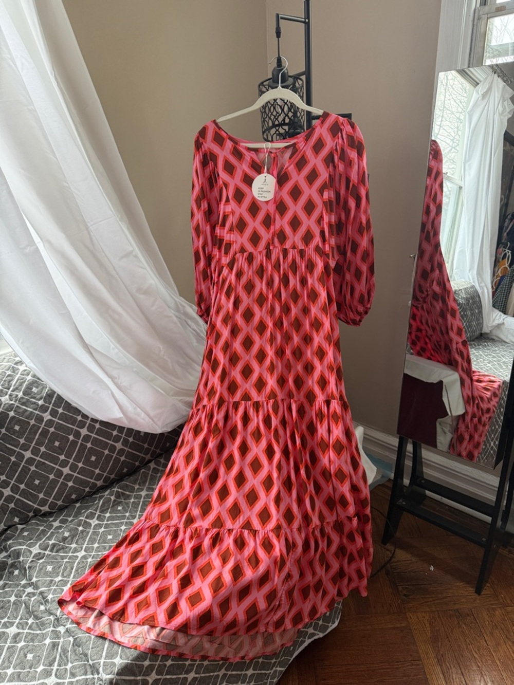 Maxi Dress in Pink Geometric Print